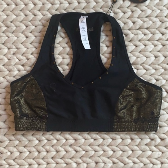 NWOT Sexy Black & Gold Distressed Sports Bra - Picture 7 of 10